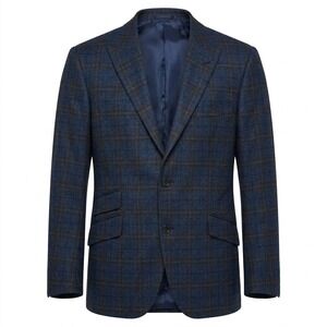 Strong Suit Cutlass Blue Windowpane Wool Cashmere Silk Blazer Sport Coat‎ 38R